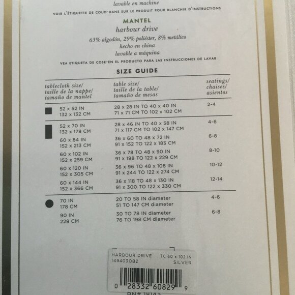 Kate Spade Harbour Drive Silver Tablecloth 60" X 102" NEW - Picture 4 of 9